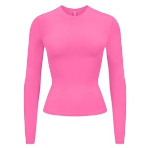 Skims limited edition sugar pink cotton JERSEY LONG SLEEVE T-SHIRT